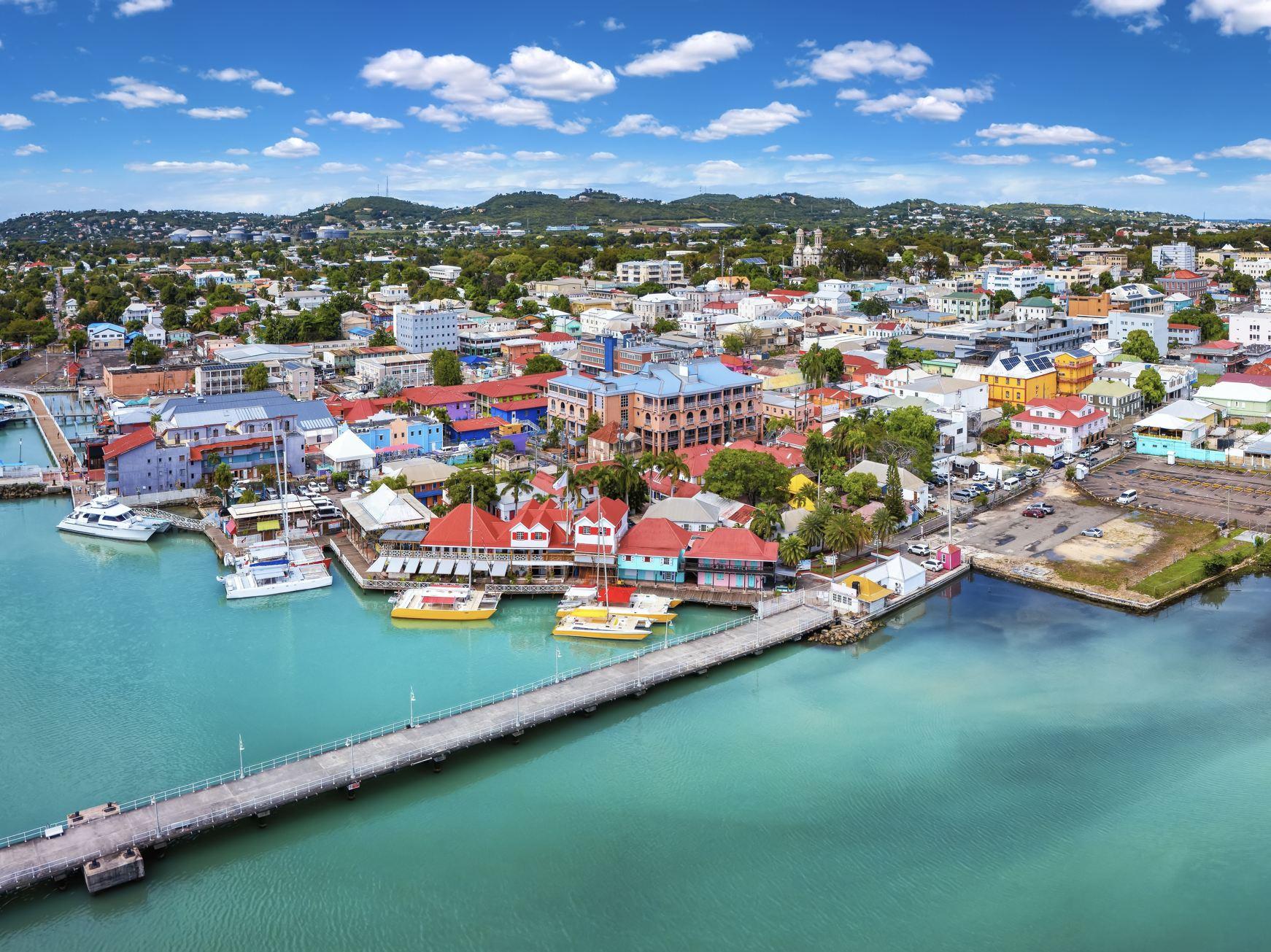 Aerial view of St. John''s, the capital of Antigua