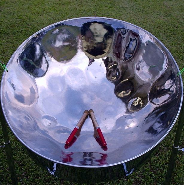 A Trinidadian steelpan with its sticks